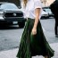 green pleated skirt street style