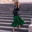how to style a green pleated skirt in