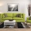 living room with a green couch