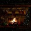 christmas window fireplace scene with