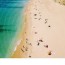aerial drone view of people on beach in