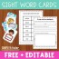 sight words printable card activity