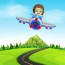 a boy flying plane royalty free vector