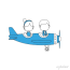 cute kids flying an airplane cartoon