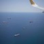 aerial view of cargo ships