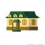 cute yellow house with green roof and